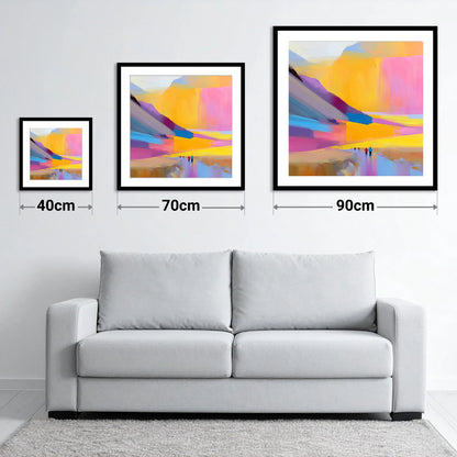 Vibrant Sunset Fell Walkers - size guide showing 40cm, 70cm and 90cm art prints