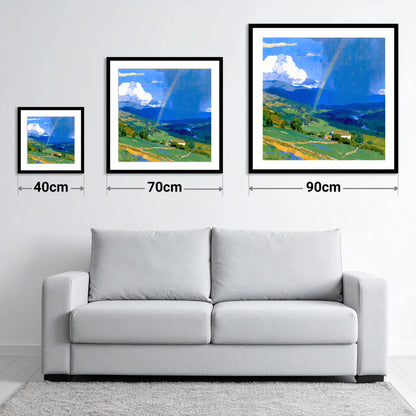 Passing Storm And Valley Rainbow - size guide showing 40cm, 70cm and 90cm art prints