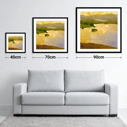 Grasmere Lake in Golden Light - size guide showing 40cm, 70cm and 90cm art prints