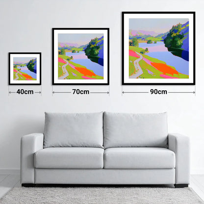 Vibrant Path by Rydal Water - size guide showing 40cm, 70cm and 90cm art prints