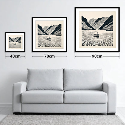 Ullswater Steamer on Swirling Waters - size guide showing 40cm, 70cm and 90cm art prints