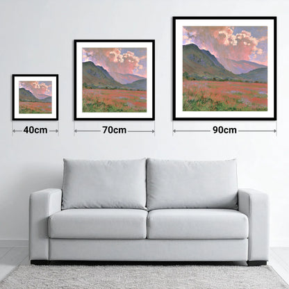 Radiant Storm Clouds Over Fells - size guide showing 40cm, 70cm and 90cm art prints
