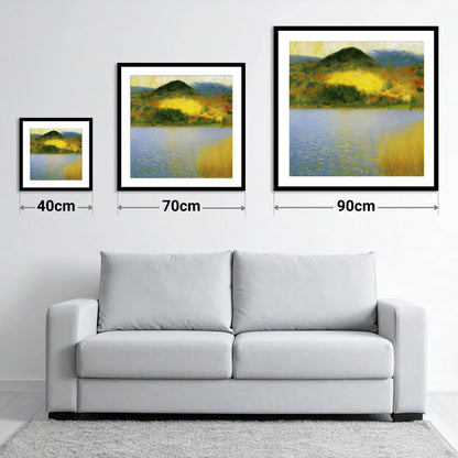 Grasmere Beneath Glowing Fells - size guide showing 40cm, 70cm and 90cm art prints