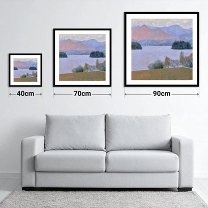 Derwentwater Dusk from Crow Park - size guide showing 40cm, 70cm and 90cm art prints