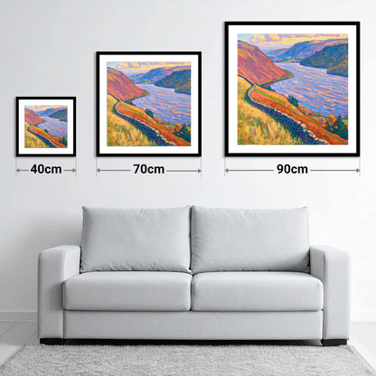 Vivid Ullswater Above Pooley Bridge - size guide showing 40cm, 70cm and 90cm art prints