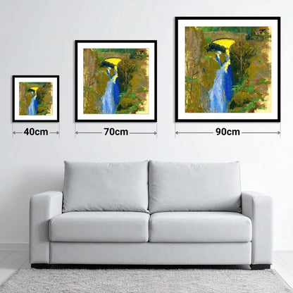 Vivid Blue Cascade at Aira Force - size guide showing 40cm, 70cm and 90cm art prints