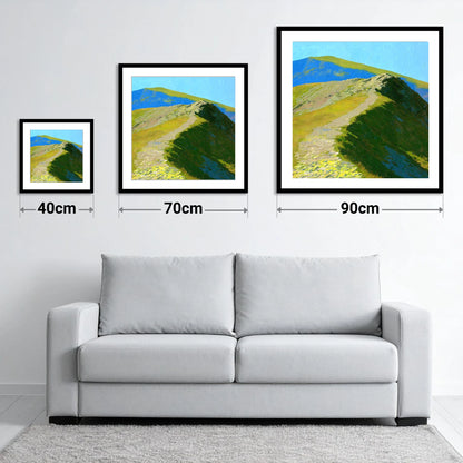 Sunlit Ridge on Place Fell - size guide showing 40cm, 70cm and 90cm art prints
