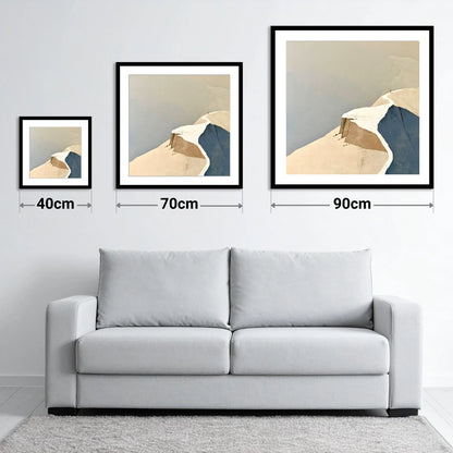 Lone Walker on a Snowy Summit Ridge - size guide showing 40cm, 70cm and 90cm art prints