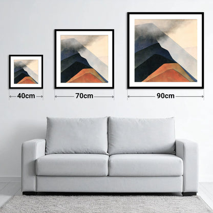 Abstract Terracotta Mountain Ridge - size guide showing 40cm, 70cm and 90cm art prints