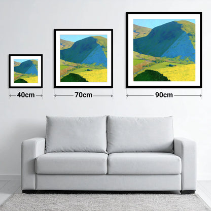 The Nab Fell Vibrant Shadows - size guide showing 40cm, 70cm and 90cm art prints