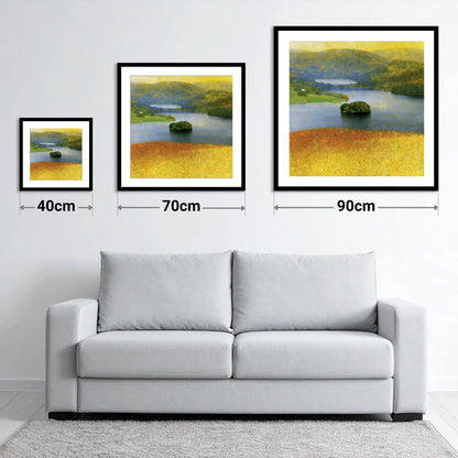 Luminous Grasmere From The Fells - size guide showing 40cm, 70cm and 90cm art prints
