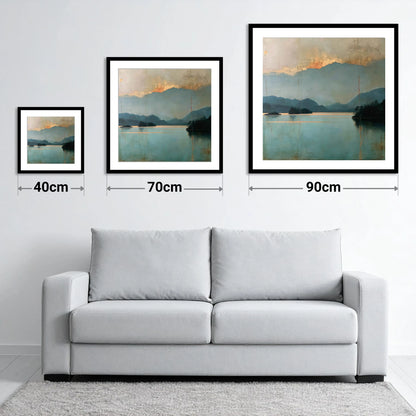 Golden Cloud Break at Derwentwater - size guide showing 40cm, 70cm and 90cm art prints