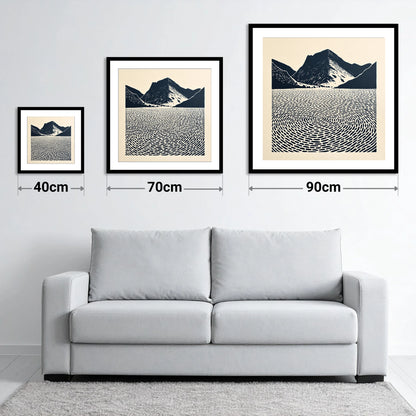 Swirling Water at Buttermere - size guide showing 40cm, 70cm and 90cm art prints