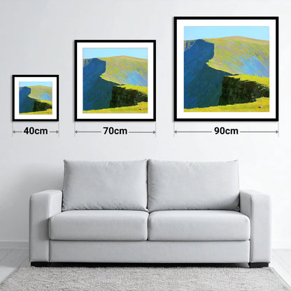 Sunlit Ridge at Rampsgill Head - size guide showing 40cm, 70cm and 90cm art prints