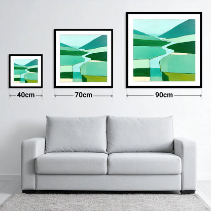 Abstract River Duddon Valley - size guide showing 40cm, 70cm and 90cm art prints