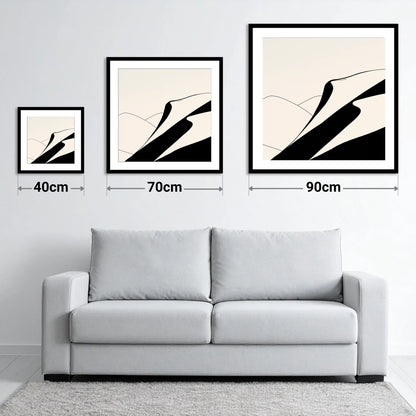 Abstract Evening Shadows on Fells - size guide showing 40cm, 70cm and 90cm art prints