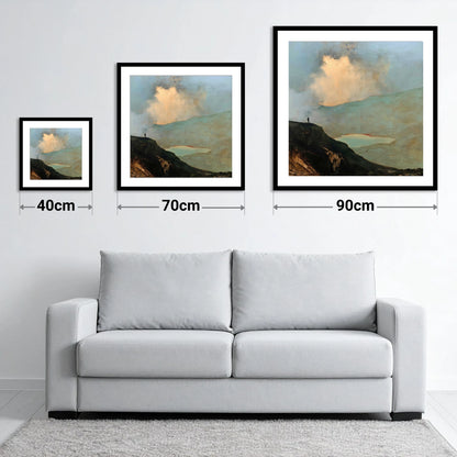 Golden Cloud Break Above Helvellyn - size guide showing 40cm, 70cm and 90cm art prints