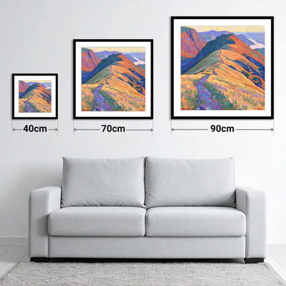 Vibrant Path on Beda Fell - size guide showing 40cm, 70cm and 90cm art prints