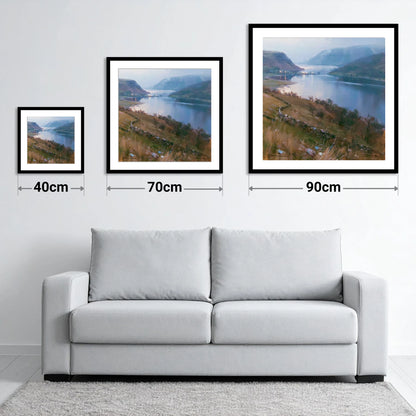 Pooley Bridge Twilight Over Ullswater - size guide showing 40cm, 70cm and 90cm art prints