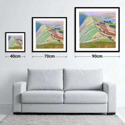 Vibrant Beda Fell Above Patterdale - size guide showing 40cm, 70cm and 90cm art prints