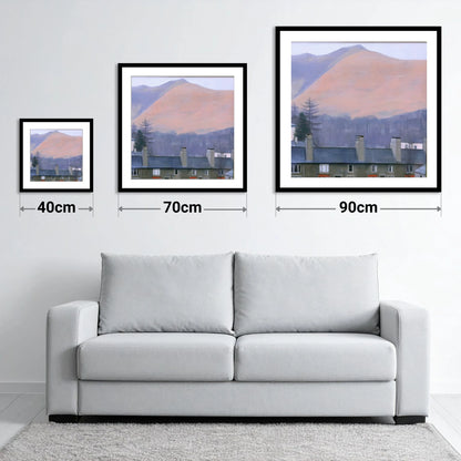Skiddaw over Keswick at Dusk - size guide showing 40cm, 70cm and 90cm art prints