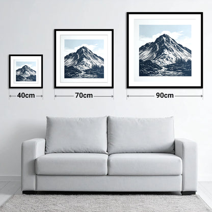 Great Gable in Deep Navy - size guide showing 40cm, 70cm and 90cm art prints