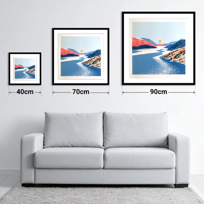Ennerdale Valley and Golden Sun - size guide showing 40cm, 70cm and 90cm art prints