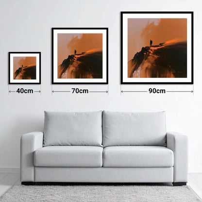 Helvellyn Walker in Amber Light - size guide showing 40cm, 70cm and 90cm art prints