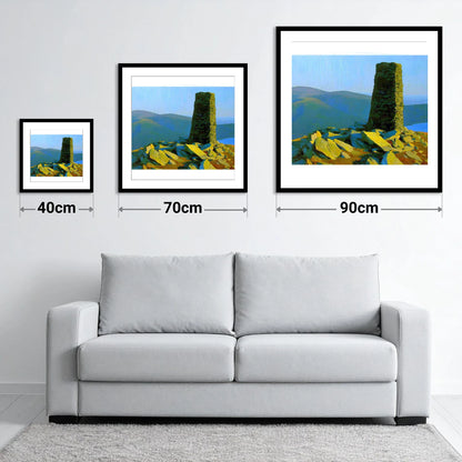 Sunlit Beacon on Thornthwaite Crag - size guide showing 40cm, 70cm and 90cm art prints
