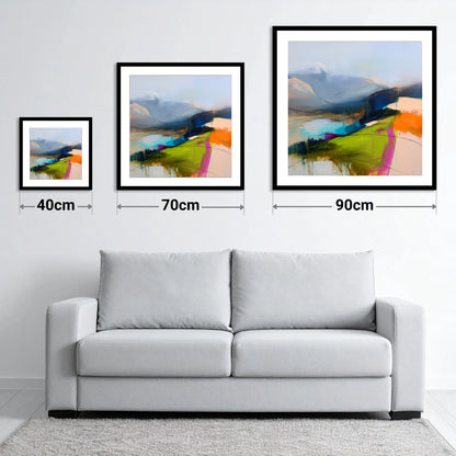 Vibrant Fell Summit View - size guide showing 40cm, 70cm and 90cm art prints