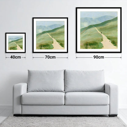 Trail Runner on Helvellyn Path - size guide showing 40cm, 70cm and 90cm art prints