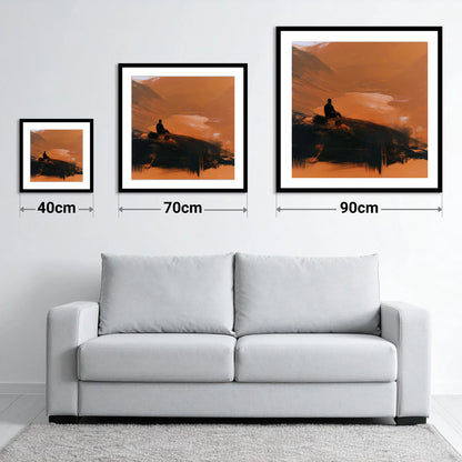 Innominate Tarn in Amber Light - size guide showing 40cm, 70cm and 90cm art prints