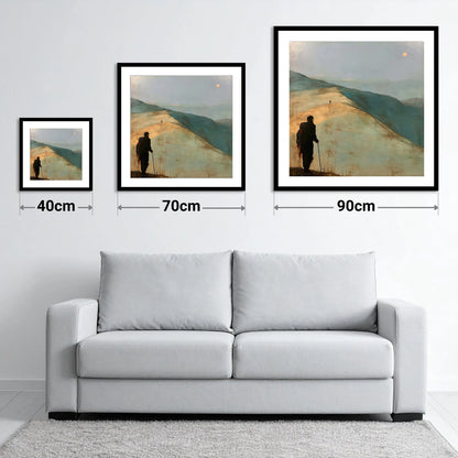 Fell Walker on the Golden Ridge - size guide showing 40cm, 70cm and 90cm art prints