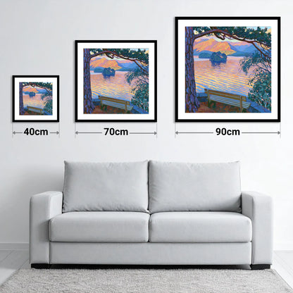 Vibrant Derwentwater From Friar's Crag - size guide showing 40cm, 70cm and 90cm art prints