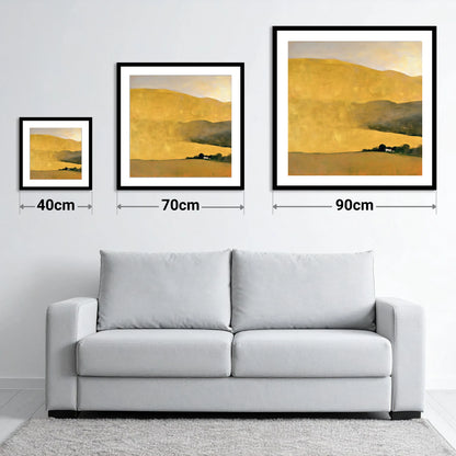 Radiant Golden Fells at Evening - size guide showing 40cm, 70cm and 90cm art prints
