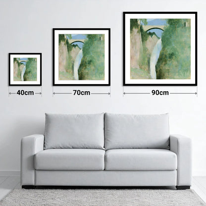 Stone Bridge Over Aira Force - size guide showing 40cm, 70cm and 90cm art prints