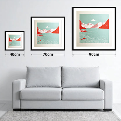 Vibrant Red Wastwater Landscape - size guide showing 40cm, 70cm and 90cm art prints