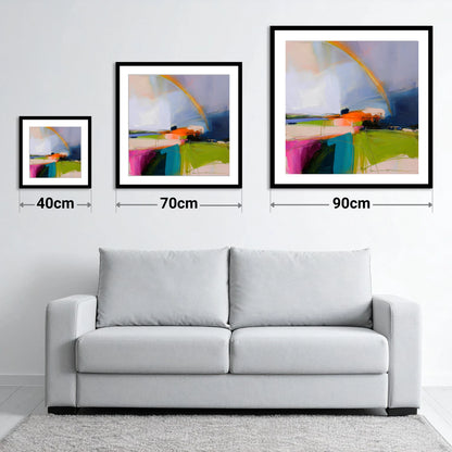 Vibrant Rainbow After Lakeland Rain - size guide showing 40cm, 70cm and 90cm art prints