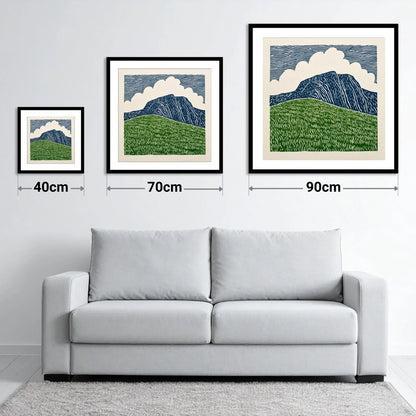 Helvellyn in Bold Graphic Lines - size guide showing 40cm, 70cm and 90cm art prints