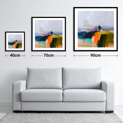 Abstract Fell Top Walkers - size guide showing 40cm, 70cm and 90cm art prints
