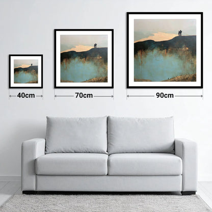 Catbells Ridge Over Golden Water - size guide showing 40cm, 70cm and 90cm art prints