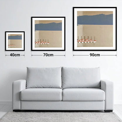 Windermere Boats Below Slate Fells - size guide showing 40cm, 70cm and 90cm art prints