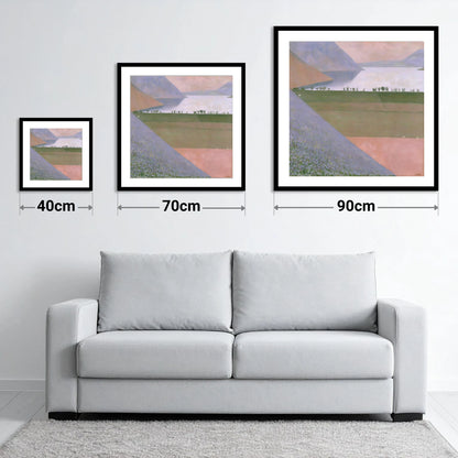 Rannerdale Fellside Over Crummock Water - size guide showing 40cm, 70cm and 90cm art prints