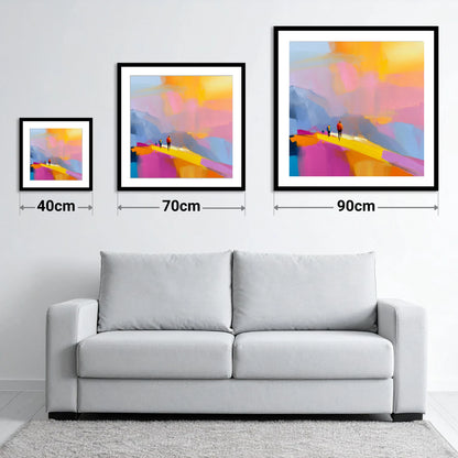 Fell Walkers on Vivid Ridge - size guide showing 40cm, 70cm and 90cm art prints