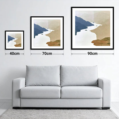 Winding Ullswater and Wooded Islands - size guide showing 40cm, 70cm and 90cm art prints