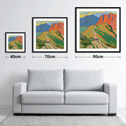 Bold Fells and Mountain Walkers - size guide showing 40cm, 70cm and 90cm art prints