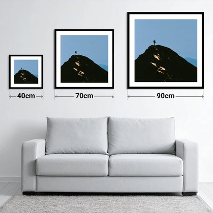Walker Silhouette on Striding Edge - size guide showing 40cm, 70cm and 90cm art prints