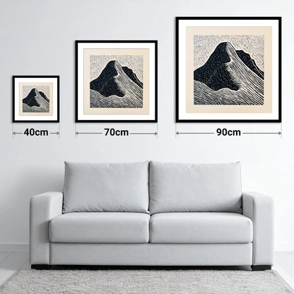 Great Gable Graphic Contours - size guide showing 40cm, 70cm and 90cm art prints
