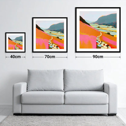 Colourful Fell Path to Patterdale - size guide showing 40cm, 70cm and 90cm art prints