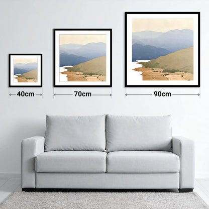 Blue Fells Above Patterdale Valley - size guide showing 40cm, 70cm and 90cm art prints